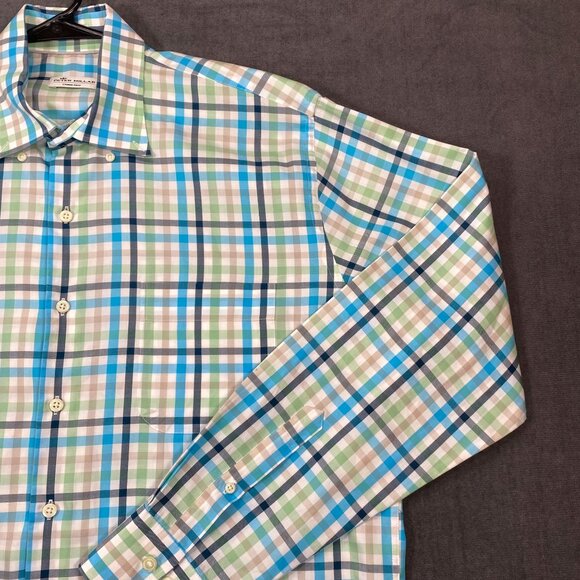 Peter Millar Crown Ease Mens L Long-Sleeve Plaid Button-Down Shirt 100% Cotton - Picture 10 of 12